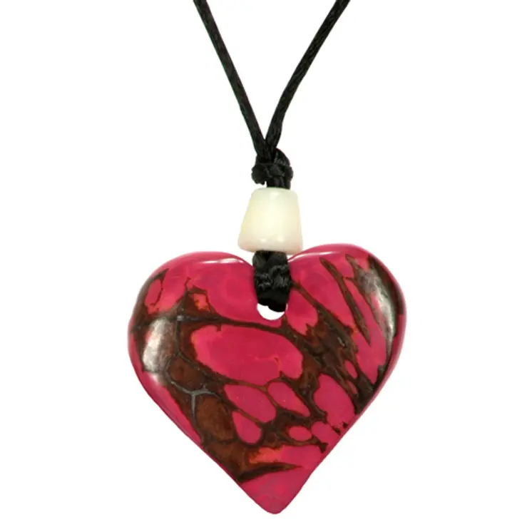 Tagua Nut Pink Heart Pendant