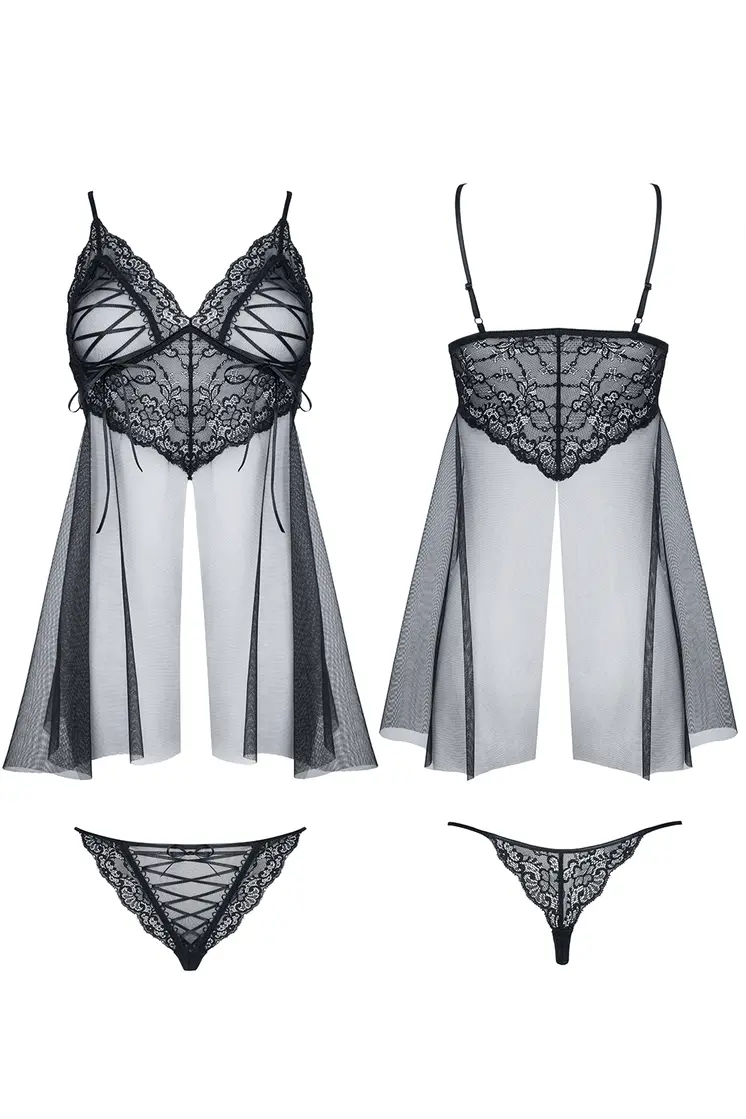 schwarzes Babydoll Clotilde - XXL