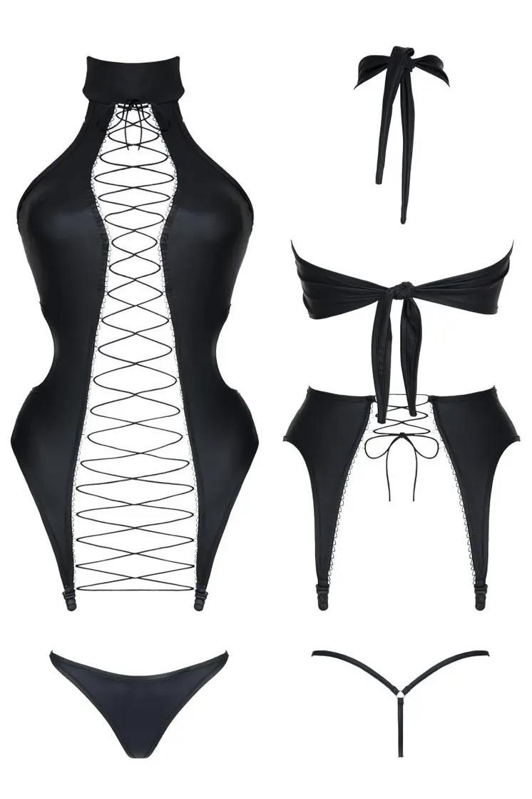 schwarze Corsage DDHekate001 + Strümpfe - XXL