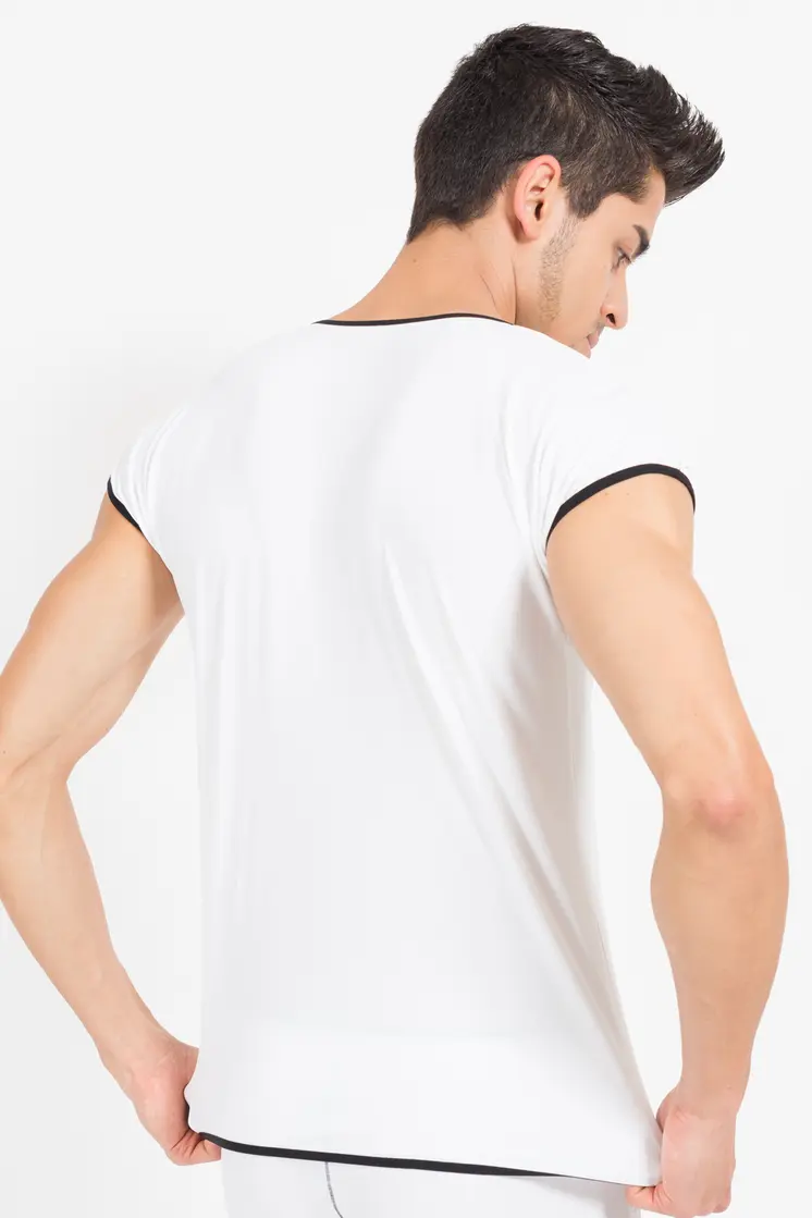 weiß/schwarzes V-Shirt Mixing 43-77 M von Look Me