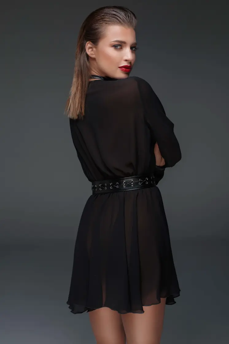 schwarzes Chiffon Minikleid mit choker F150 - 3XL