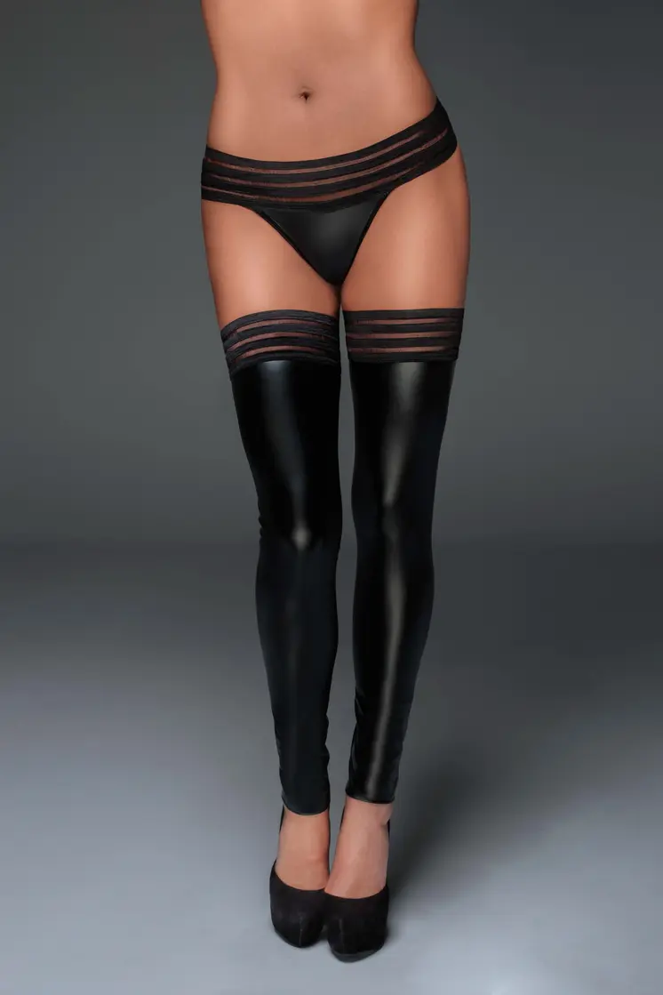 Powerwetlook Stockings mit elastischen Bändern F158 - XL