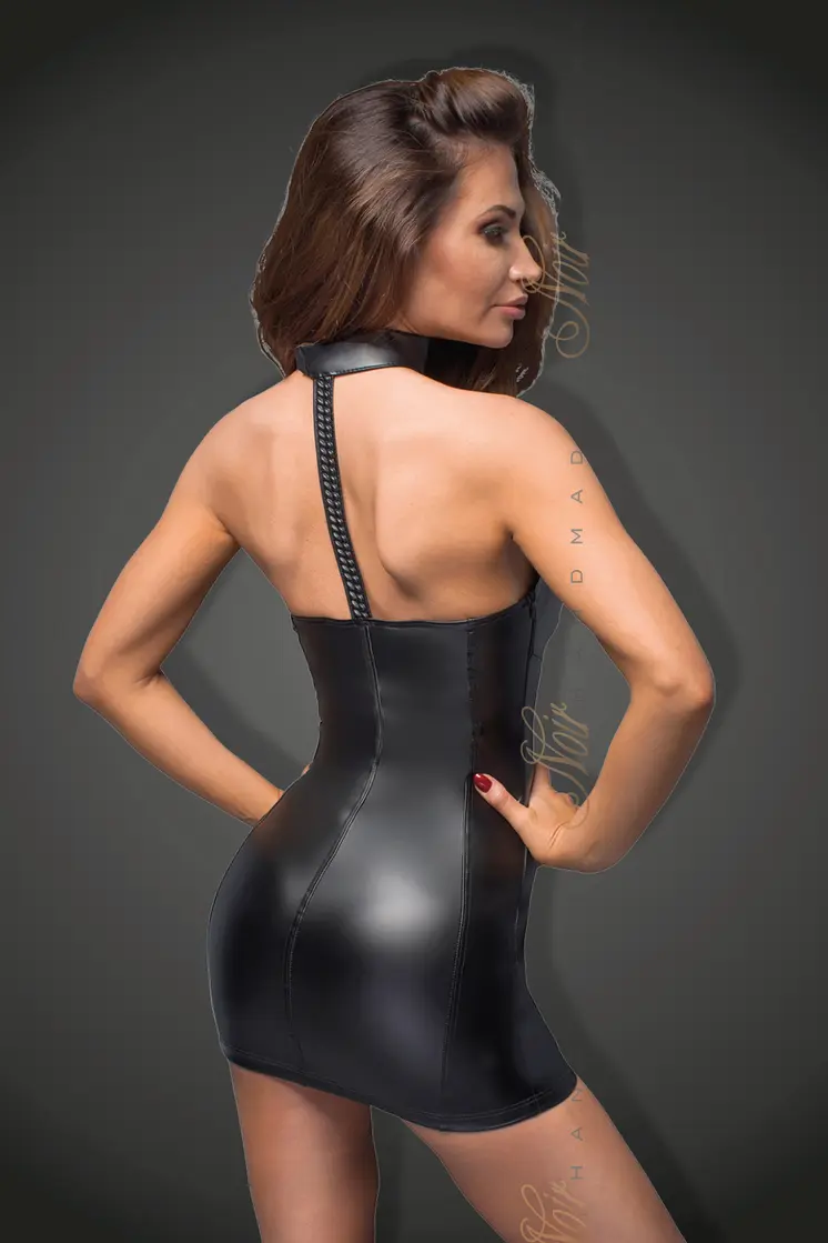 schwarzes Powerwetlook Minikleid F172 - L