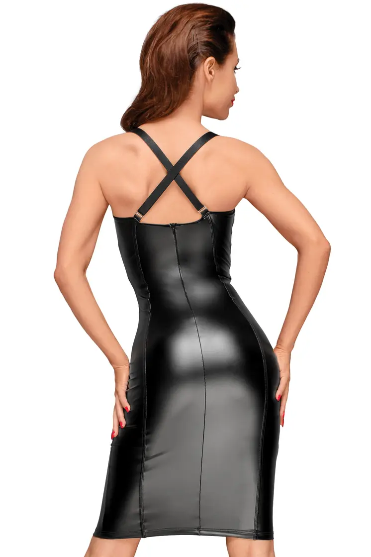 schwarzes Powerwetlook Kleid F180 - XXL