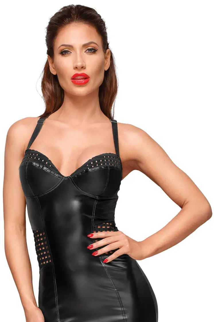 schwarzes Powerwetlook Kleid F180 - XXL