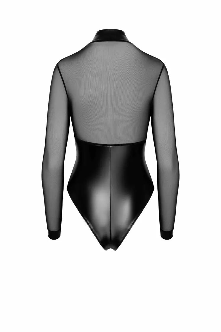 F321 Wetlook/Tüll Body mit Ringen - 3XL