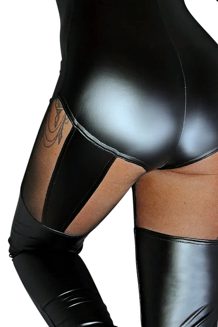 schwarzes Wetlook Catsuit F136 XL