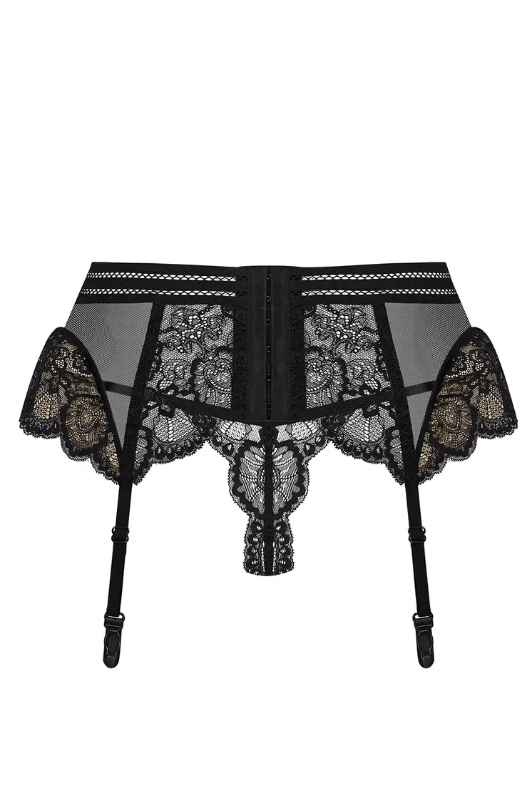853-GAR-1 Strumpfhaltergürtel + T-String schwarz - L/XL