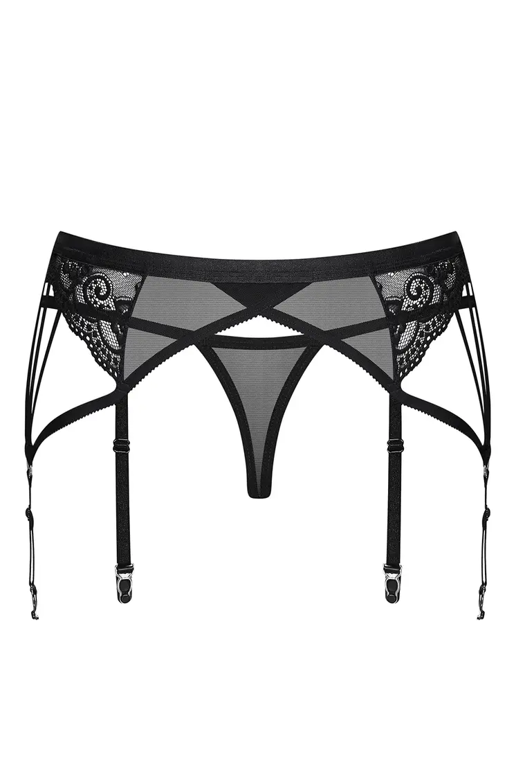 854-GAR-1 Strumpfhaltergürtel + T-String schwarz - L/XL