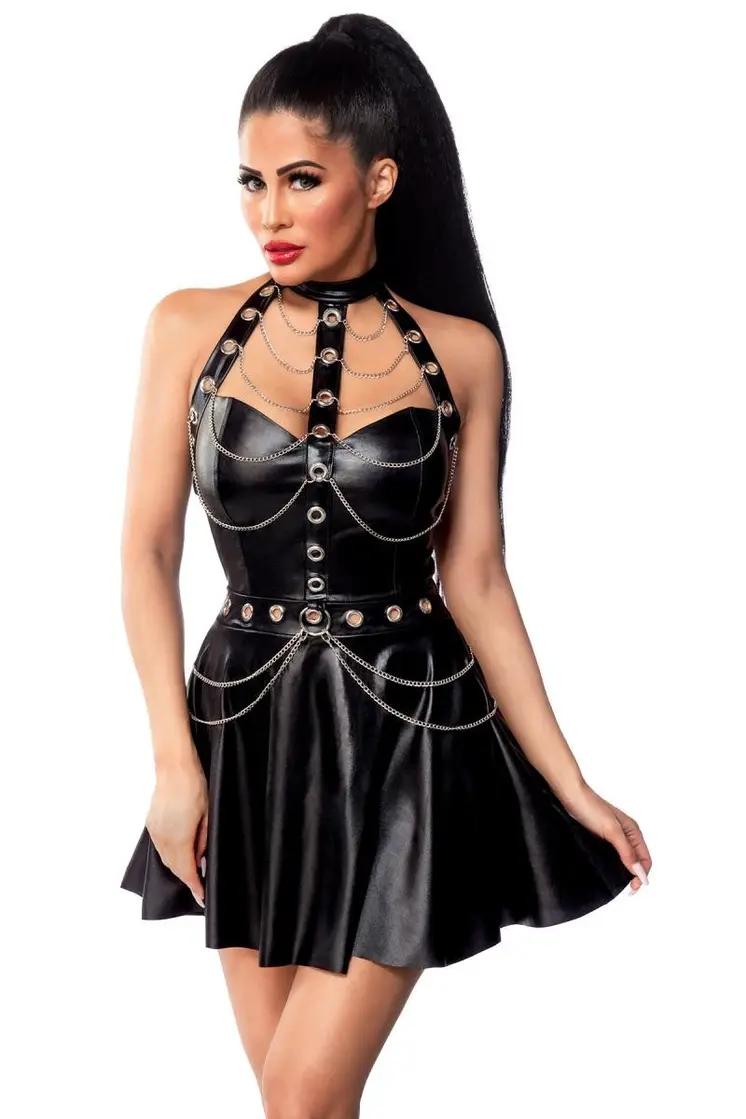 schwarzes Wetlook Minikleid 18289 - XL