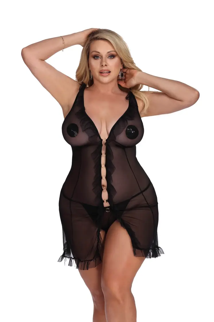 schwarzes Negligee AA053640 - 5XL/6XL