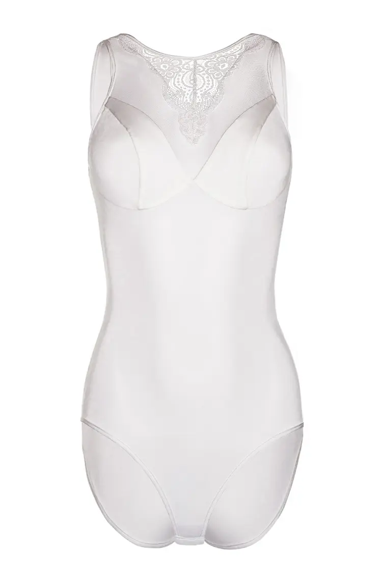ecru Body mit Netzeinsatz und Spitze KA923323 - 2XL