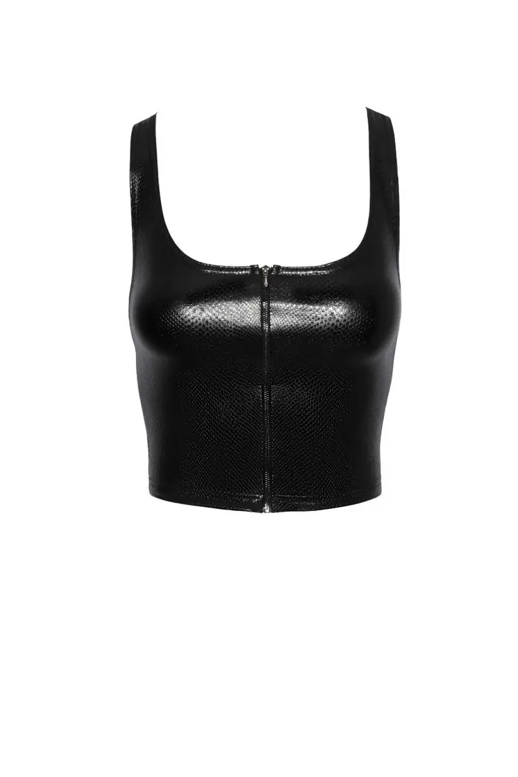 F275 Snake Wetlook Top mit Reißverschluss - 3XL