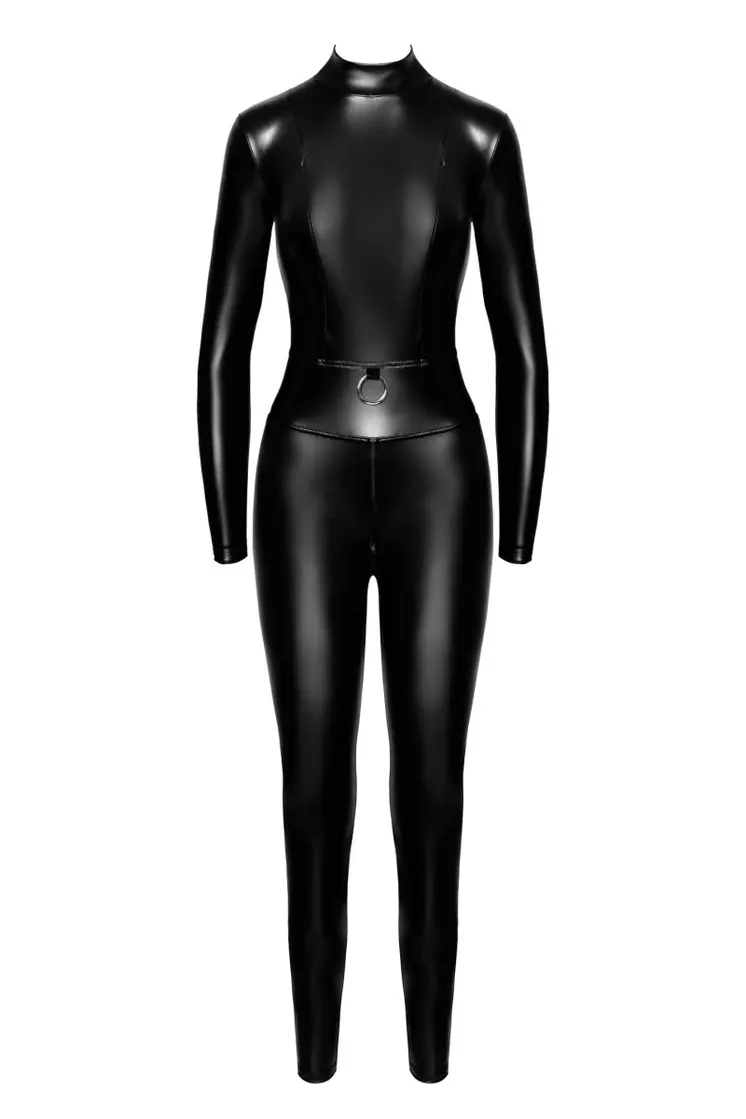 F319 Powerwetlook Catsuit mit Reißverschluss und Ring - 3XL