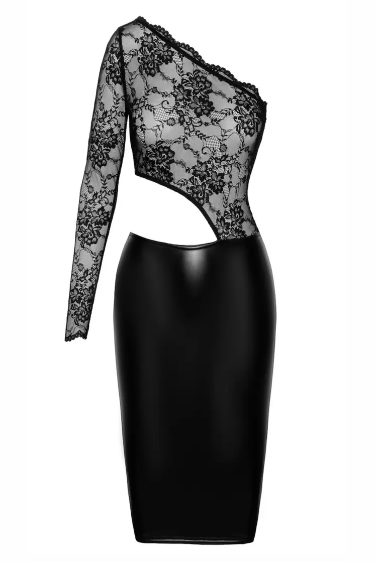 F339 halblanges Wetlook Kleid mit Spitze - 3XL