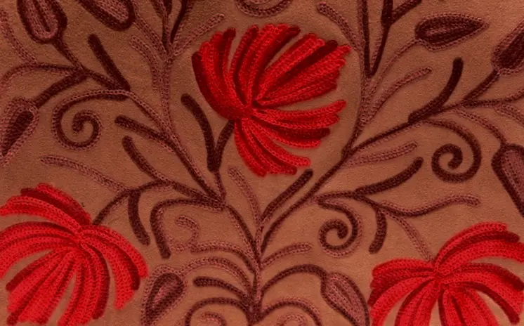 Handmade Beige and Red Suede Embroidered Messenger Bag