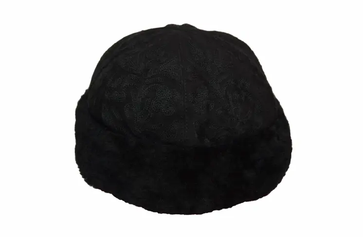 Handcrafted Suede Black Embroidered Hat