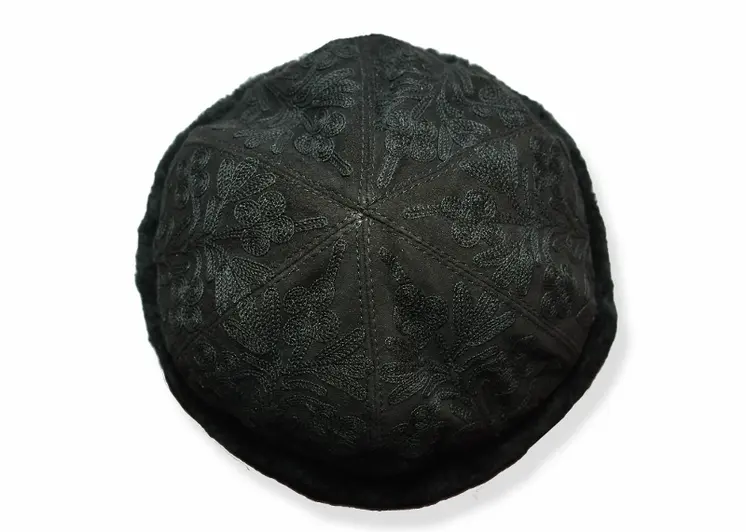 Handcrafted Suede Black Embroidered Hat