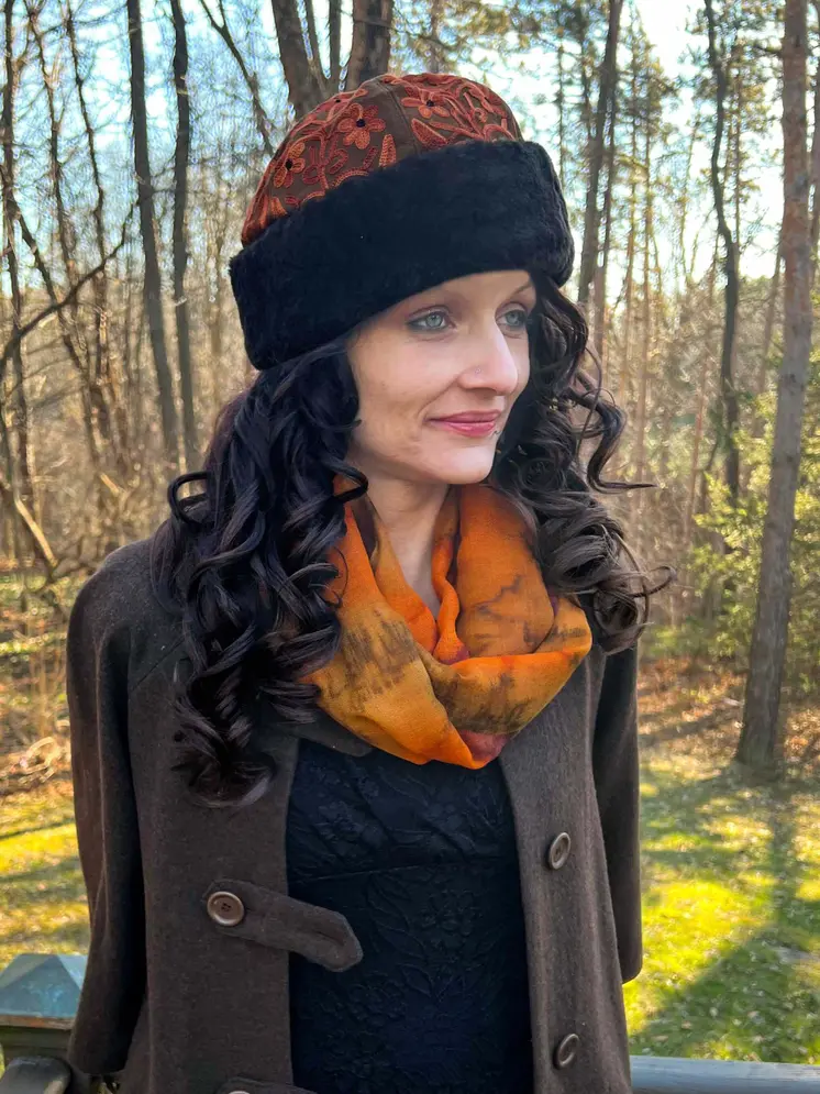 Handcrafted Suede Brown and Peach Embroidery Hat
