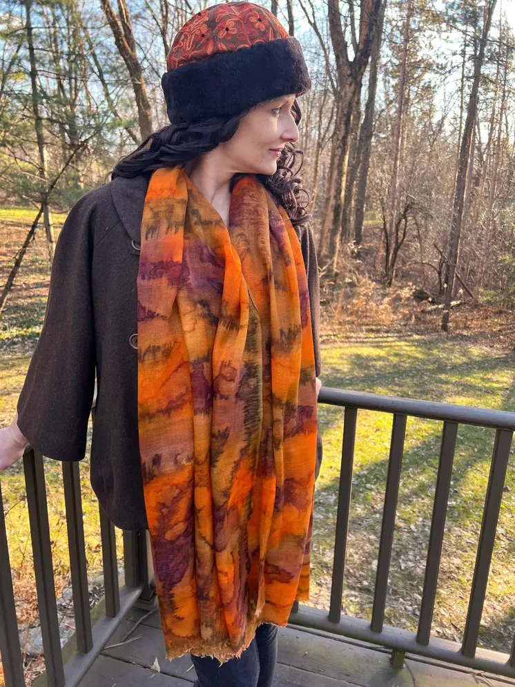Handcrafted Suede Brown and Peach Embroidery Hat