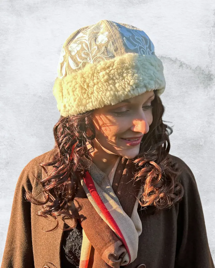 Handcrafted Suede Cream Embroidered Hat