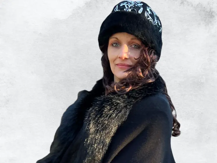 Handcrafted Black and White Suede Embroidered Hat