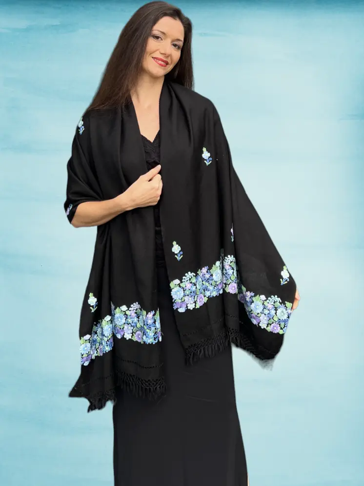 Embroidered Wool Wrap - Spring Bloom
