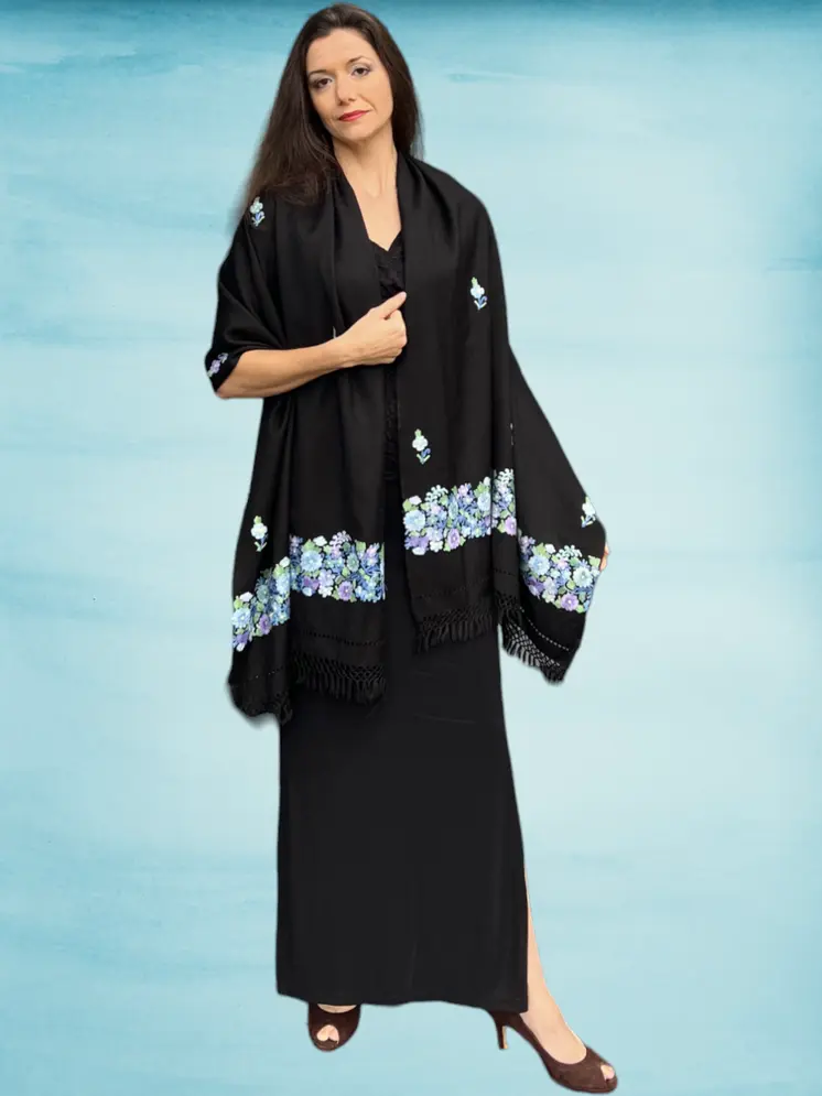 Embroidered Wool Wrap - Spring Bloom