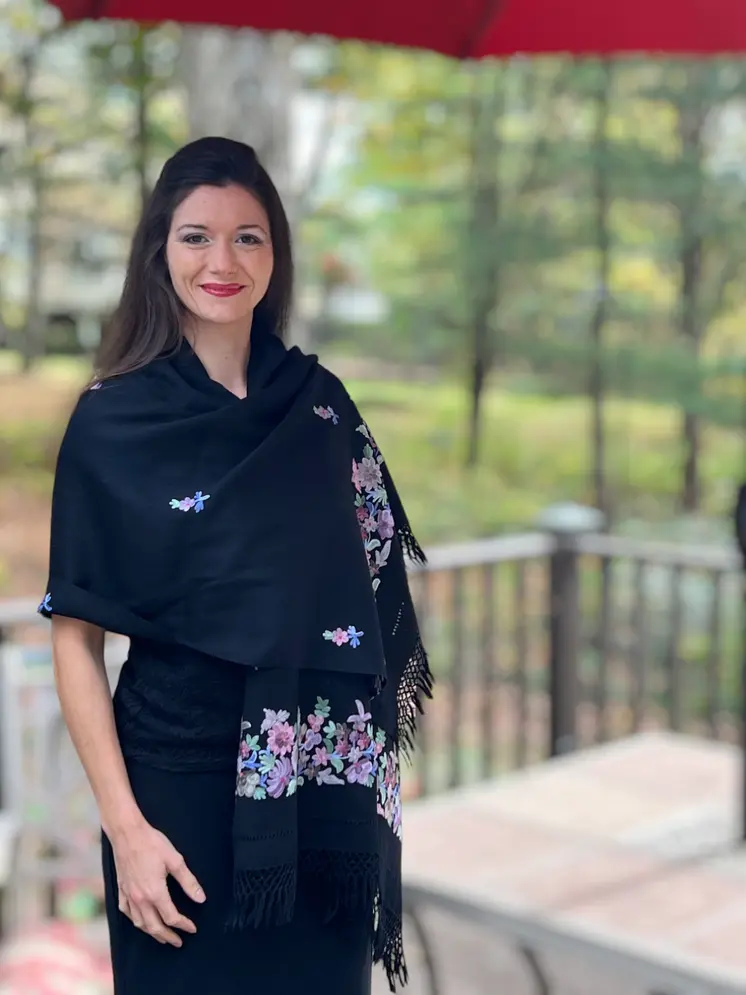 Black and Pink Embroidered Wrap