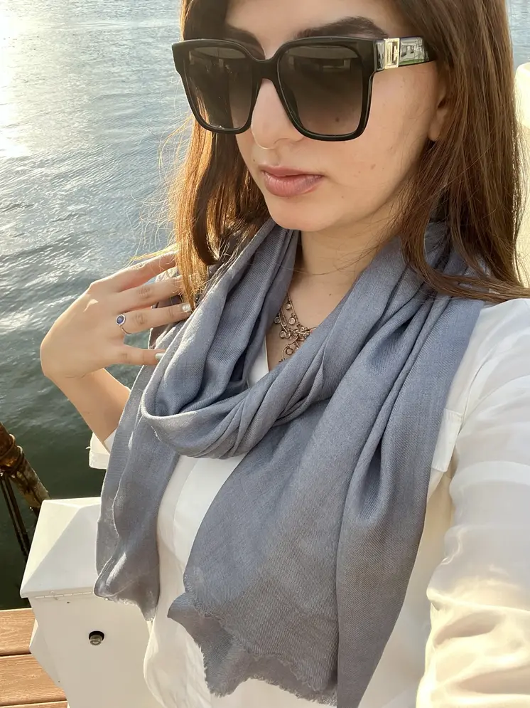 Grey Wool and Silk Solid Lightweight Scarf