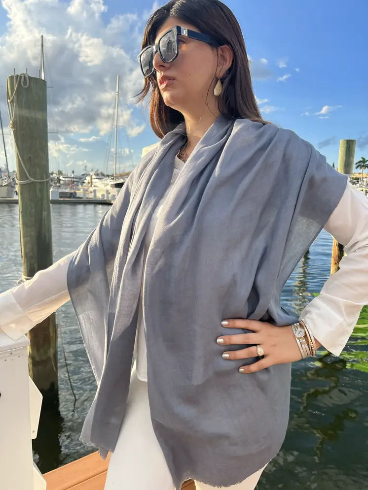 Grey Wool and Silk Solid Lightweight Scarf