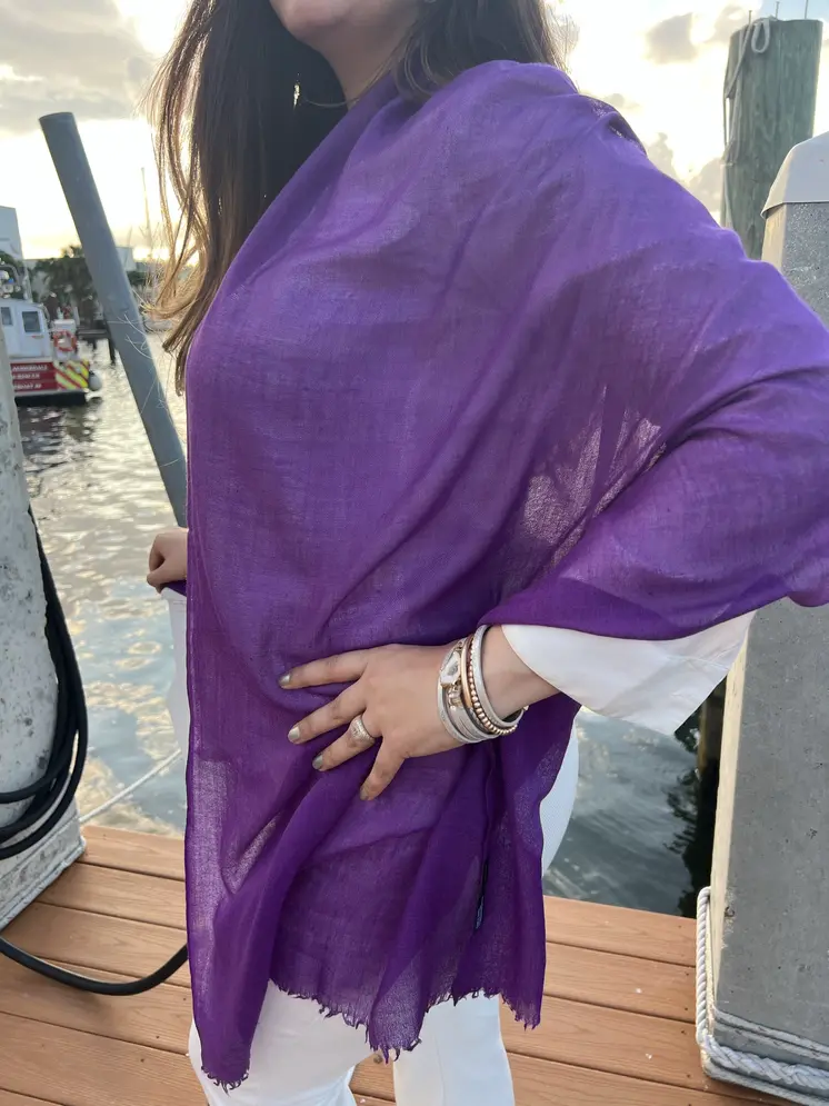 Purple Wool And Silk Solid Lightweight Scarf