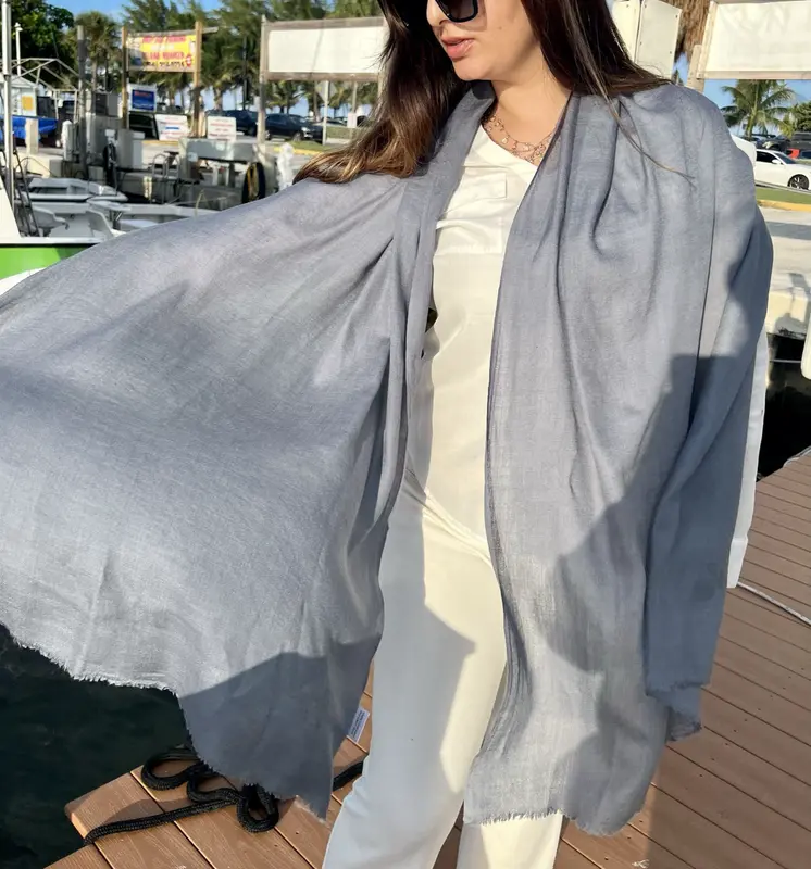 Grey Wool and Silk Solid Lightweight Scarf