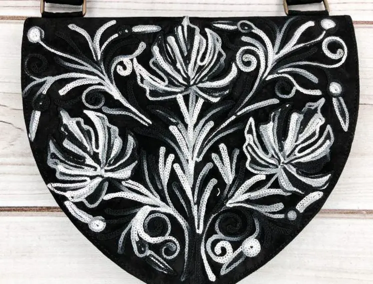 Handmade Suede Embroidered Heart Shaped Bag