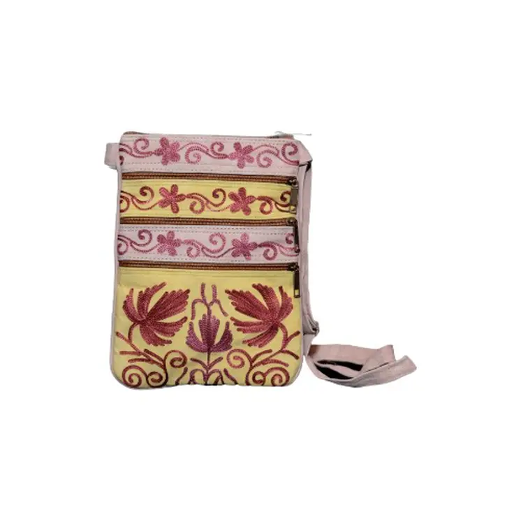Suede Embroidered Five Zipper Cross-Body Bag