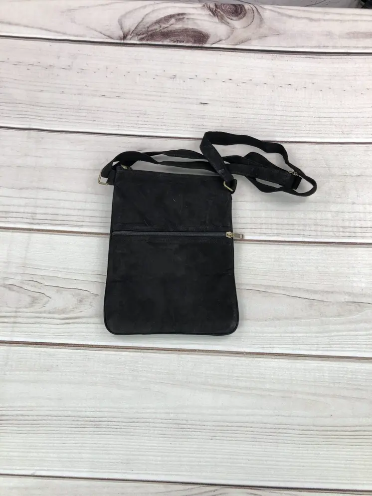 Suede Embroidered Grey and Black Five Zipper Crossbody Bag