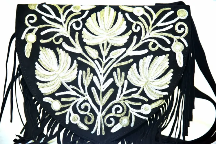 Handmade Suede Embroidered Heart Shaped Bag