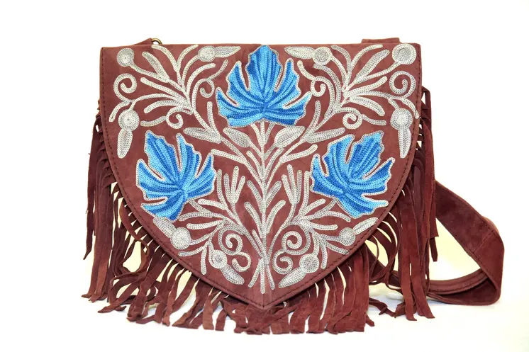 Handmade Suede Embroidered Heart Shaped Bag