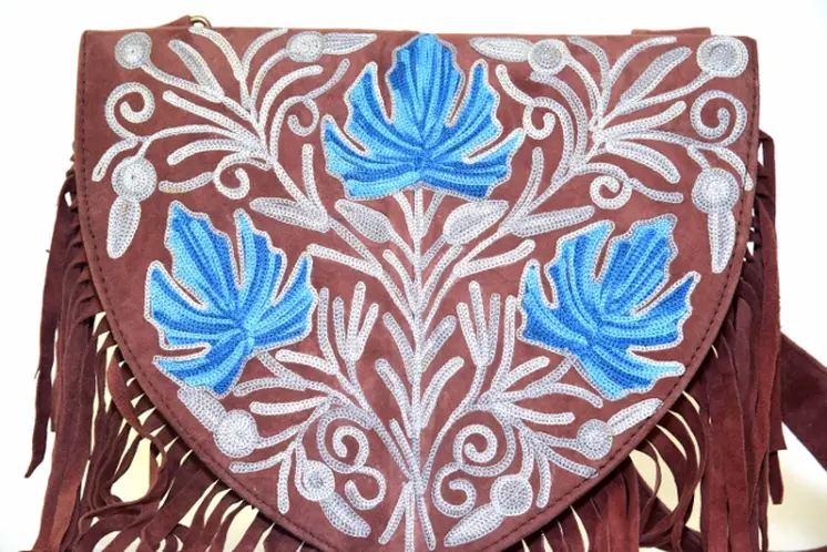 Handmade Suede Embroidered Heart Shaped Bag