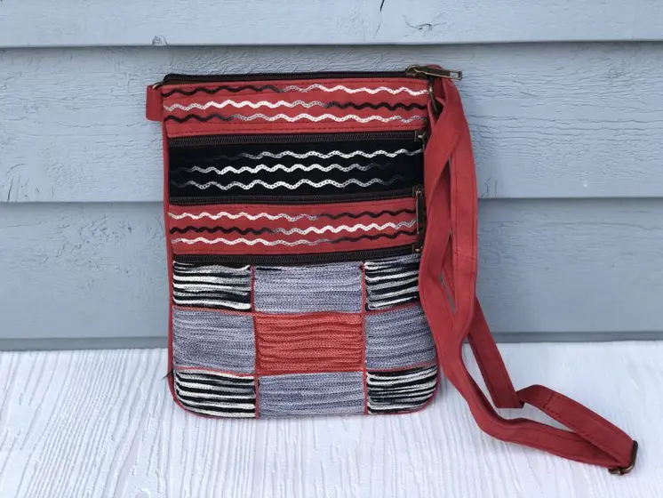 Red and Grey Suede Cross Body Bag