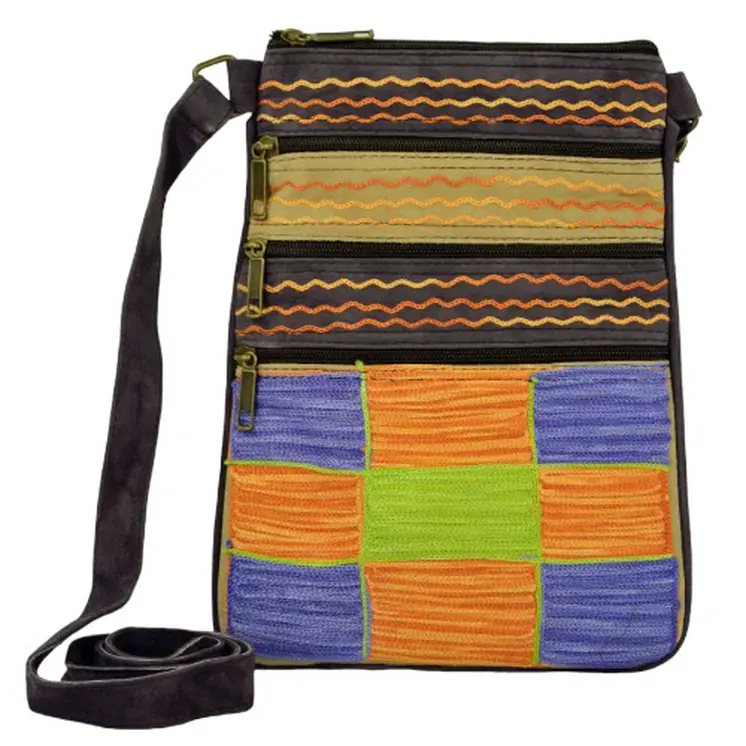Purple and Peach Suede Cross Body Bag
