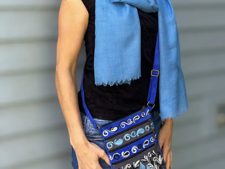 Suede Embroidered Five Zipper Cross-Body Bag