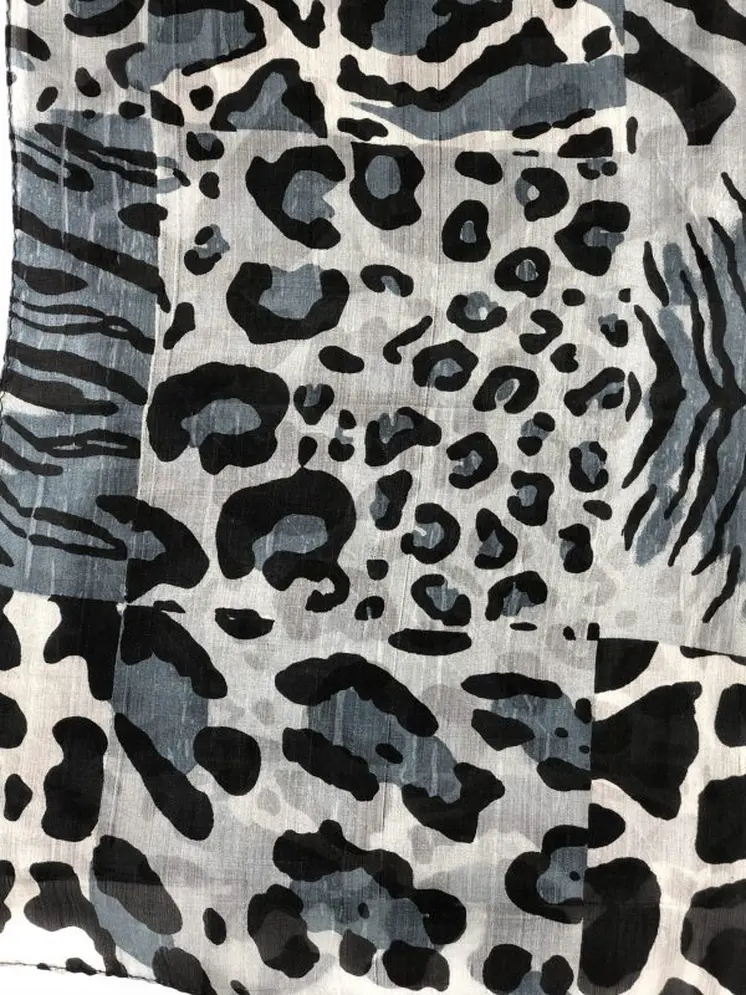 Grey Leopard Print Silk Scarf