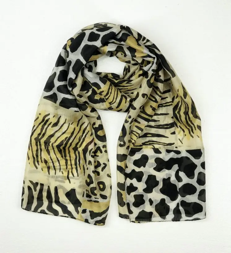 Beige Leopard Yellow Silk Scarf