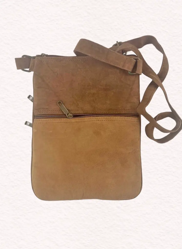Suede Embroidered Five Zipper Cross-Body Bag
