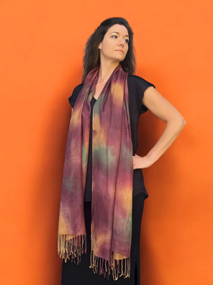 Burgundy Modal Silk Hand Painted Watercolor Scarf