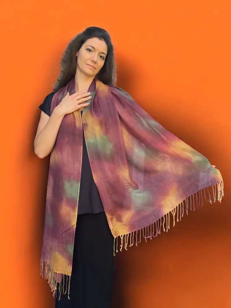 Burgundy Modal Silk Hand Painted Watercolor Scarf