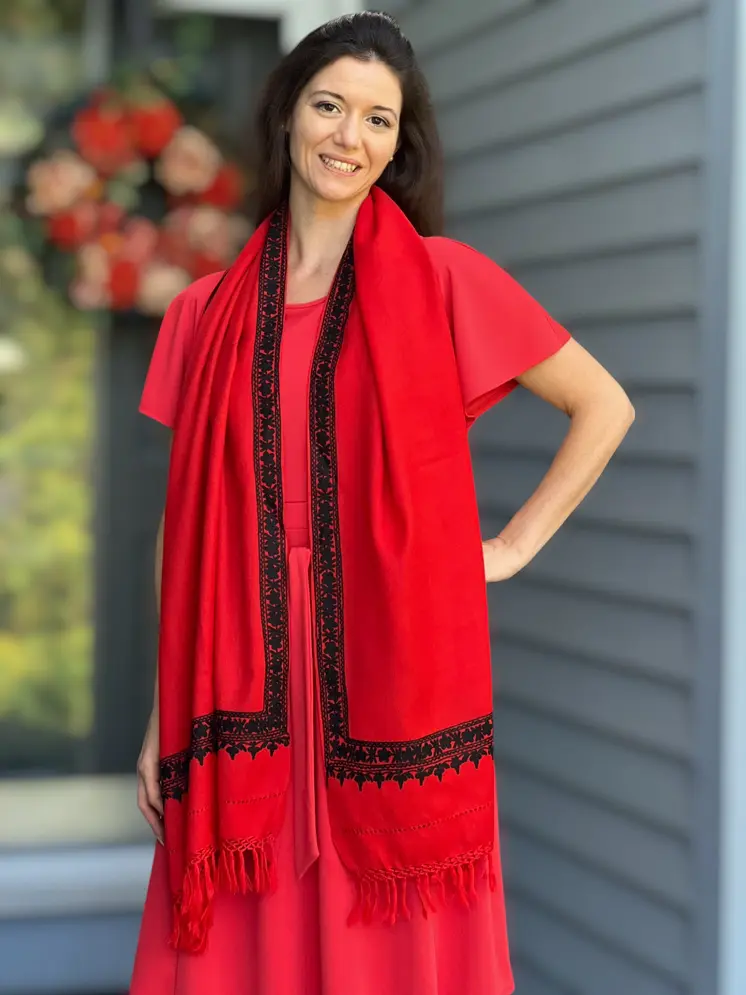 Ruby Red Embroidered Wrap
