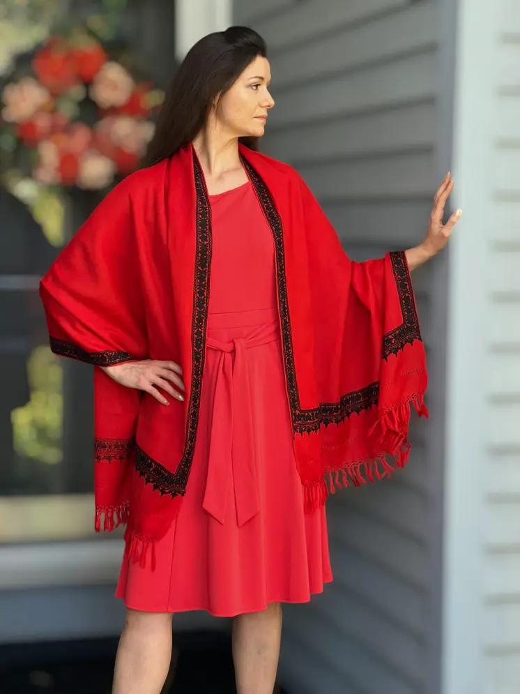 Ruby Red Embroidered Wrap