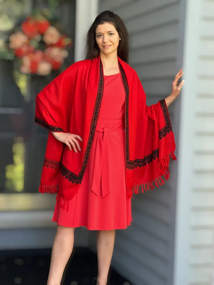Ruby Red Embroidered Wrap
